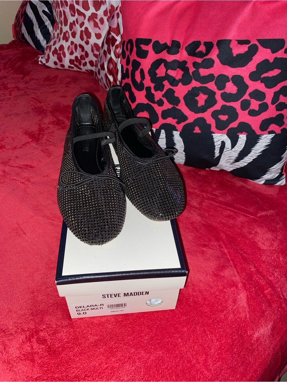 Steve Madden Black Rhinestone Ballet Flats with Bow